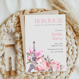 Bonjour Bebe | Blommigt Fransk Baby Shower Inbjudningar