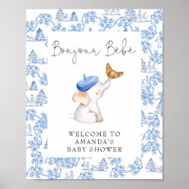 Bonjour Bebe Blue Fransk Boy Welcome Baby Shower P Poster