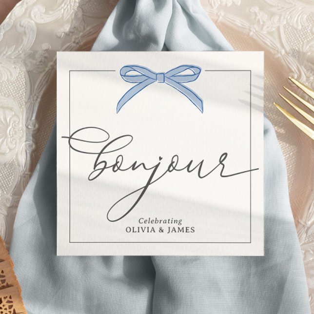 Bonjour Bébé Blue Paris Eiffel Torn Baby Shower Pappersservett (Skapare uppladdad)