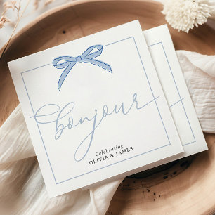 Bonjour Bébé Blue Paris Eiffel Torn Baby Shower Pappersservett