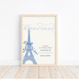 Bonjour Bébé Blue Paris Eiffel Torn Välkomsttecken Poster