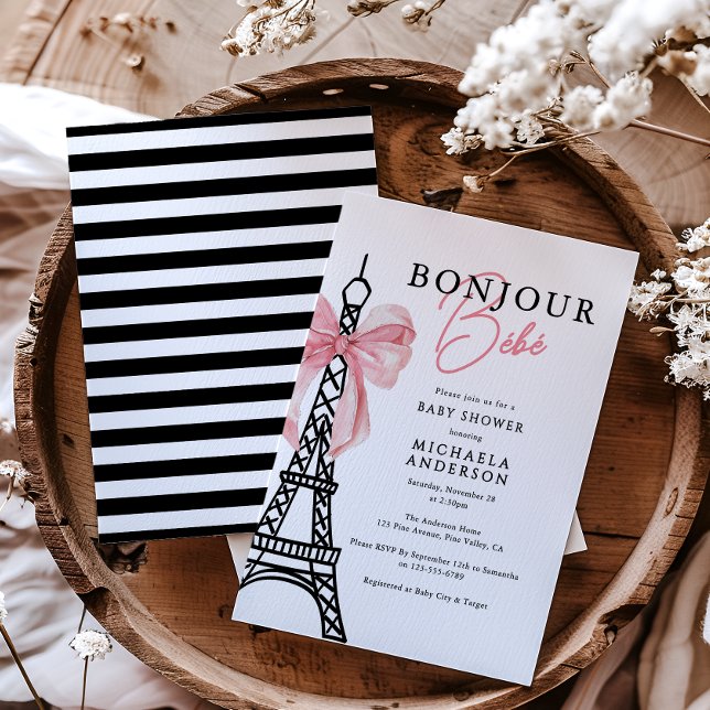 Bonjour Bébé Coquette Bow Paris Baby Shower Inbjudningar (Skapare uppladdad)