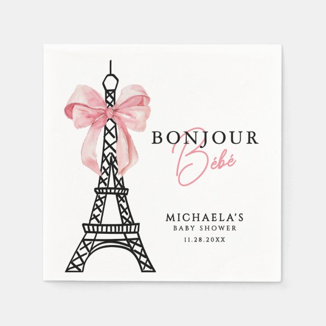 Bonjour Bébé Coquette Bow Paris Baby Shower Pappersservett (Framsidan)