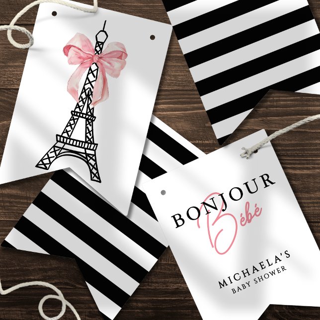 Bonjour Bébé Coquette Bow Paris Baby Shower Vimplar (Skapare uppladdad)