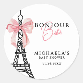 Bonjour Bébé Coquette Bow Paris Förlossningsfest Runt Klistermärke