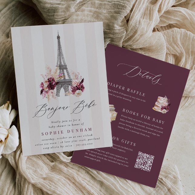 Bonjour Bébé Dubbla Sided Paris Baby Shower Inbjudningar (Skapare uppladdad)