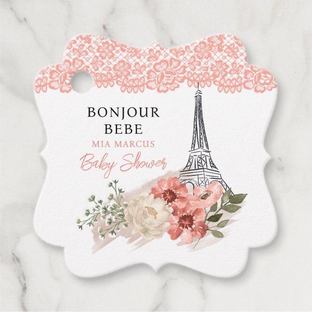 Bonjour Bebe Eiffel Torn Paris Baby Shower Gåvor Etiketter (Framsida)