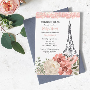 Bonjour Bebe Eiffel Torn Paris Baby Shower Inbjudningar