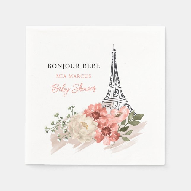 Bonjour Bebe Eiffel Torn Paris Baby Shower Pappersservett (Framsidan)