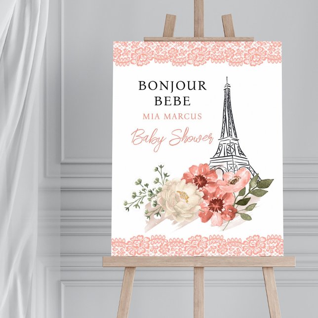 Bonjour Bebe Eiffel Torn Paris Baby Shower Poster (Skapare uppladdad)