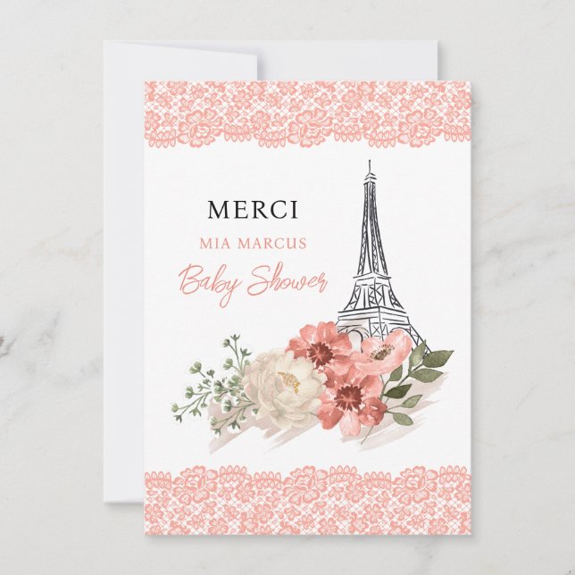 Bonjour Bebe Eiffel Torn Paris Baby Shower Tack Kort (Framsida)