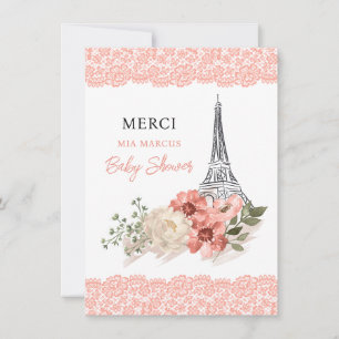 Bonjour Bebe Eiffel Torn Paris Baby Shower Tack Kort