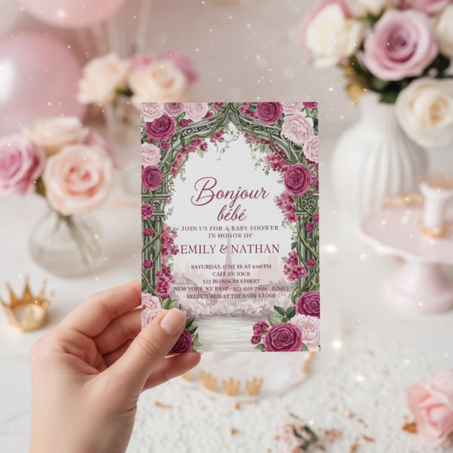 Bonjour Bebe eiffel tower French chic baby Shower Inbjudningar (Skapare uppladdad)