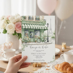 Bonjour Bebe Eiffeltornet Fransk chic baby shower Inbjudningar