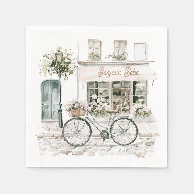 Bonjour Bebe Fransk Baby Shower Pappersservett (Framsidan)