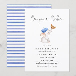 Bonjour Bebe Fransk Elephant Pojke Shower Blue Inbjudningar