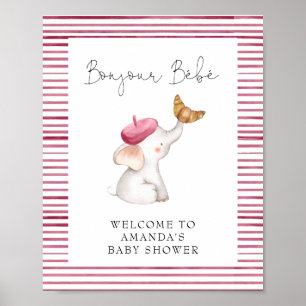 Bonjour Bebe Fransk Elephant Welcome Baby Shower Poster