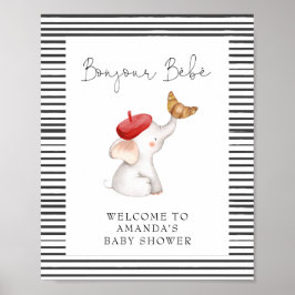 Bonjour Bebe Fransk Elephant Welcome Baby Shower Poster
