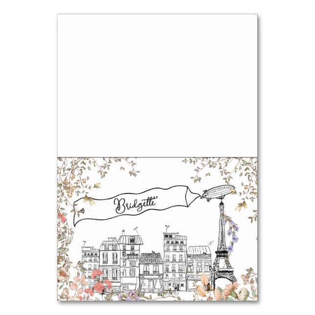 Bonjour Bebe Fransk Gender Baby Shower Place Card Bordsnummer (Framsidan)