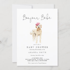 Bonjour Bebe Fransk Golden Doodle Baby Shower Inbjudningar