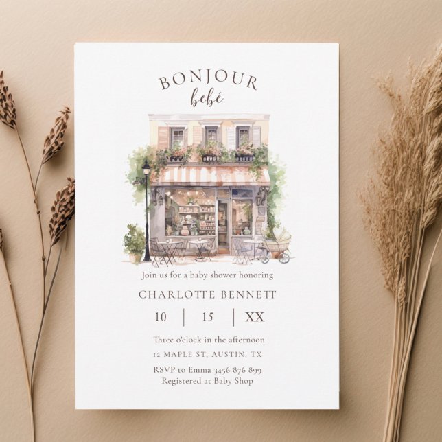 Bonjour Bébé Fransk Kafé Baby Shower Inbjudan | (Skapare uppladdad)