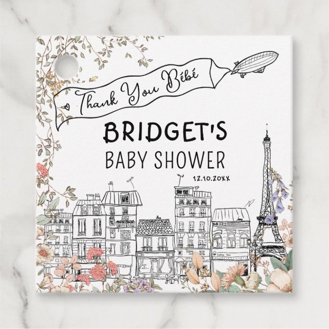 Bonjour Bebe Fransk Kön Neutral Baby Shower Gåvor Etiketter (Framsida)