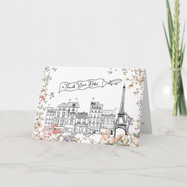 Bonjour Bebe Fransk Kön Neutral Baby Shower Tack Kort (Framsida)