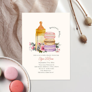 Bonjour Bébé Fransk Macarons & Mjölk Baby Shower Inbjudningar