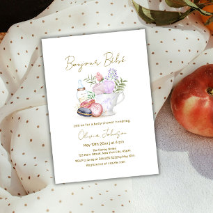Bonjour Bébé Fransk Macarons Mjölk Tea Baby Shower Inbjudningar