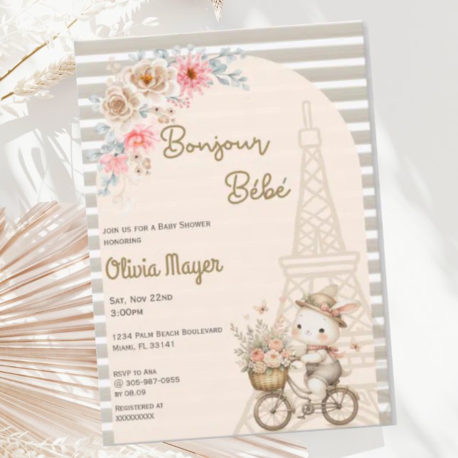 Bonjour Bebe Fransk Paris Bunny Baby Shower Inbjudningar (Skapare uppladdad)