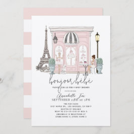 Bonjour Bébé Fransk Paris Cafe Rosa Baby Shower Inbjudningar