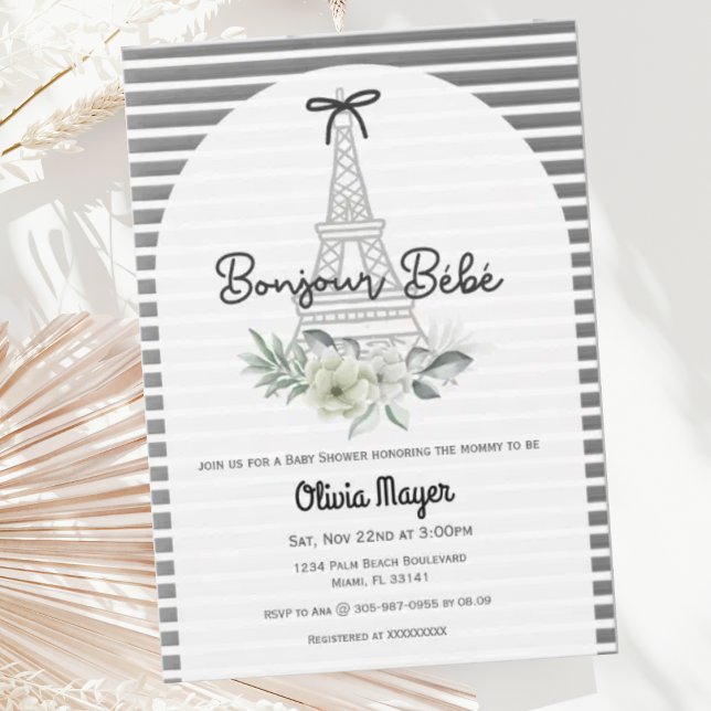 Bonjour Bebe Fransk Paris Elegant Baby Shower Inbjudningar (Skapare uppladdad)