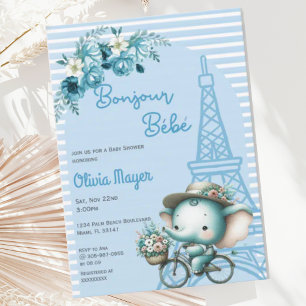 Bonjour Bebe Fransk Paris Elephant Baby Shower Inbjudningar
