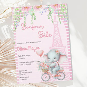 Bonjour Bebe Fransk Paris Elephant Baby Shower Inbjudningar