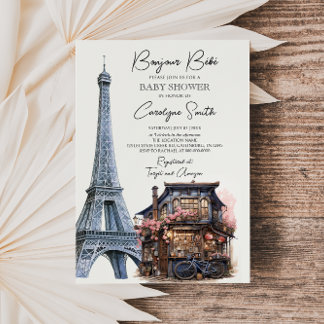 Bonjour Bebe Fransk Paris Parisian Baby Shower Inbjudningar