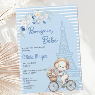 Bonjour Bebe Fransk Paris Puppy Hund Baby Shower Inbjudningar
