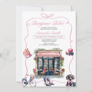 Bonjour Bebe Fransk Parisian Cafe Baby Shower Inbjudningar