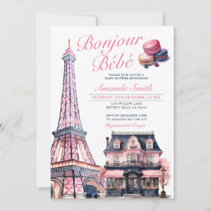 Bonjour Bebe Fransk Parisian Cafe Baby Shower Inbjudningar