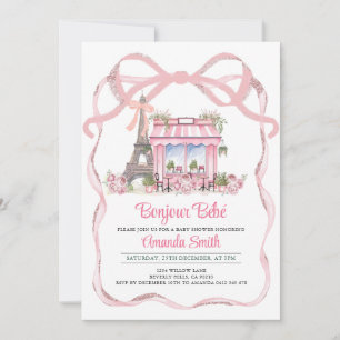 Bonjour Bebe Fransk Parisian Cafe Baby Shower Inbjudningar