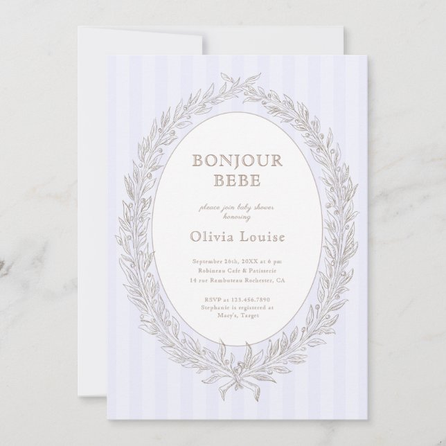 Bonjour Bebe Fransk Patisserie Baby Shower Lilac Inbjudningar (Framsida)