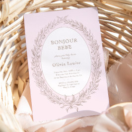 Bonjour Bebe Fransk Patisserie Baby Shower Rosa Inbjudningar