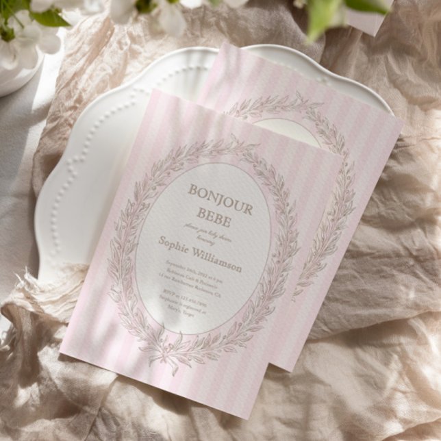 Bonjour Bebe Fransk Patisserie Baby Shower Rosa  Inbjudningar (Skapare uppladdad)