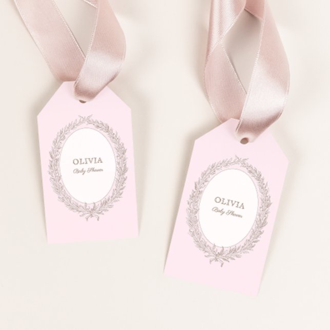 Bonjour Bebe Fransk Patisserie Baby Shower Rosa  Presentetikett (Skapare uppladdad)