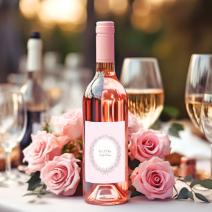 Bonjour Bebe Fransk Patisserie Baby Shower Rosa  Vinflaska Etikett