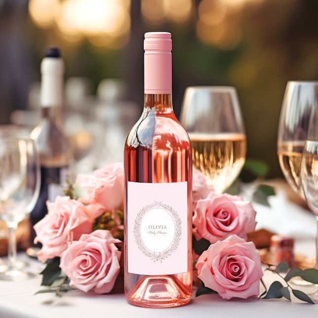 Bonjour Bebe Fransk Patisserie Baby Shower Rosa  Vinflaska Etikett (Skapare uppladdad)