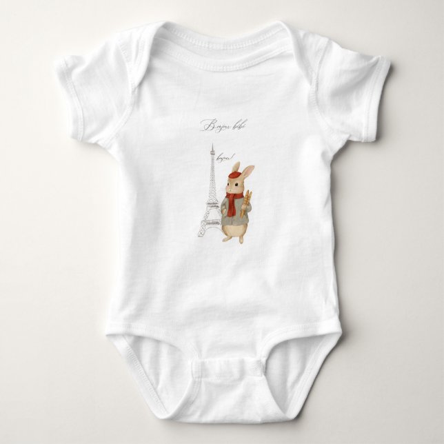 Bonjour Bebe Fransk Rabbit Baby Shower T Shirt (Framsida)