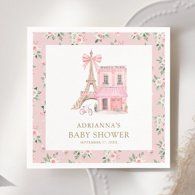 Bonjour Bebe Fransk Rosa Parisian Cafe Baby Shower Pappersservett (Skapare uppladdad)