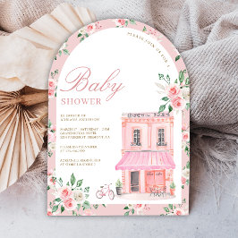 Bonjour Bebe Fransk Rosa Parisisk Kafé Bebis Showe Inbjudningar