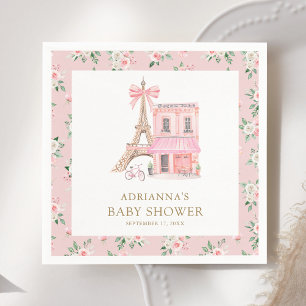 Bonjour Bebe Fransk Rosa Parisisk Kafé Bebis Showe Pappersservett