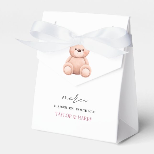Bonjour Bebe Fransk Watercolor Bear Baby Shower Fa Presentaskar (Framsidan Sidan)